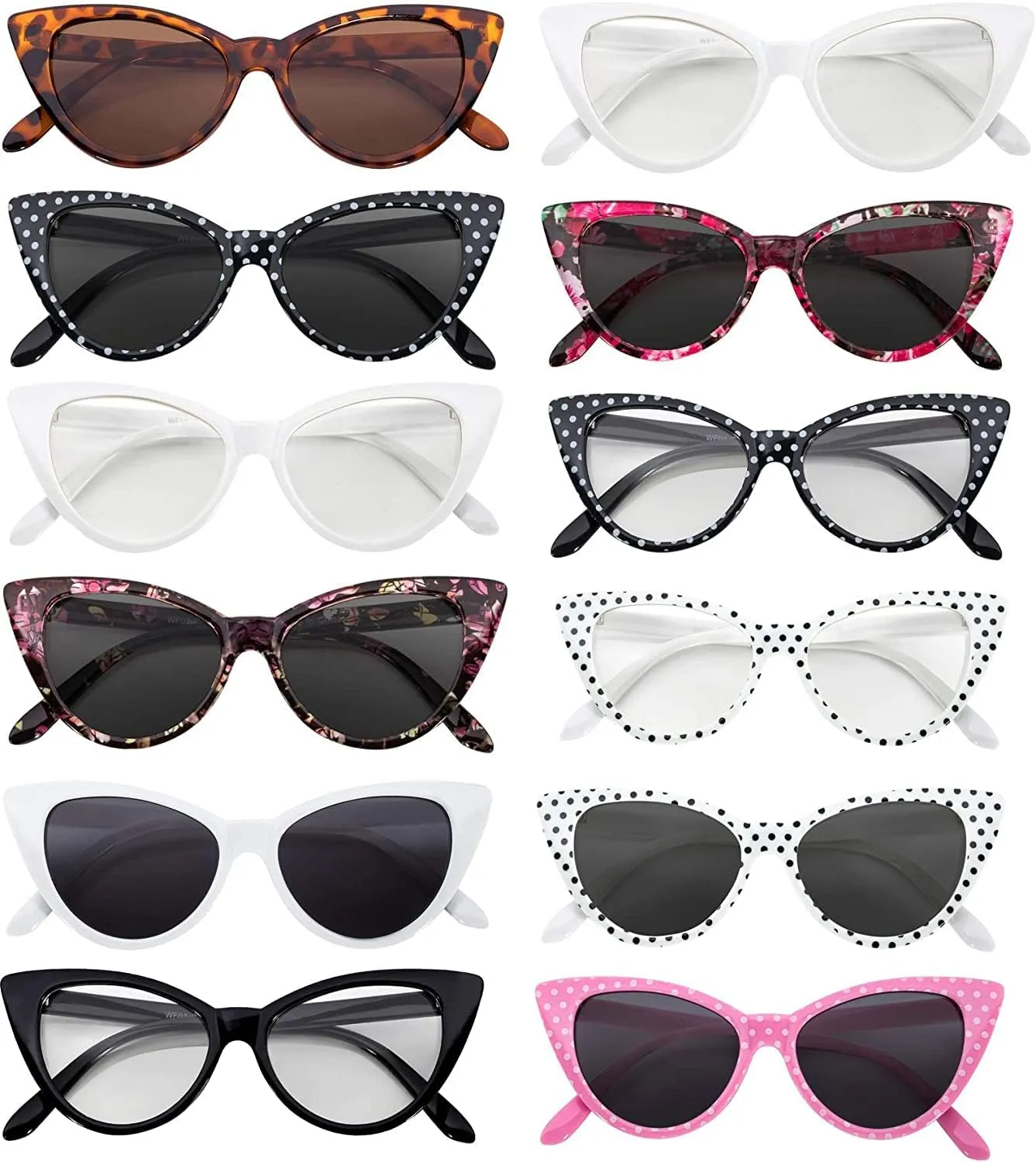 12 Pack Cat Eye Sunglasses for Women, UV Protected Retro Sunglasses Bulk, Beautiful Mix Patterns Cateye Shades for Women