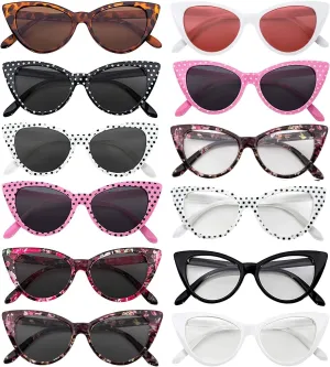 12 Pack Cat Eye Sunglasses for Women, UV Protected Retro Sunglasses Bulk, Beautiful Mix Patterns Cateye Shades for Women