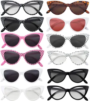12 Pack Cat Eye Sunglasses for Women, UV Protected Retro Sunglasses Bulk, Beautiful Mix Patterns Cateye Shades for Women