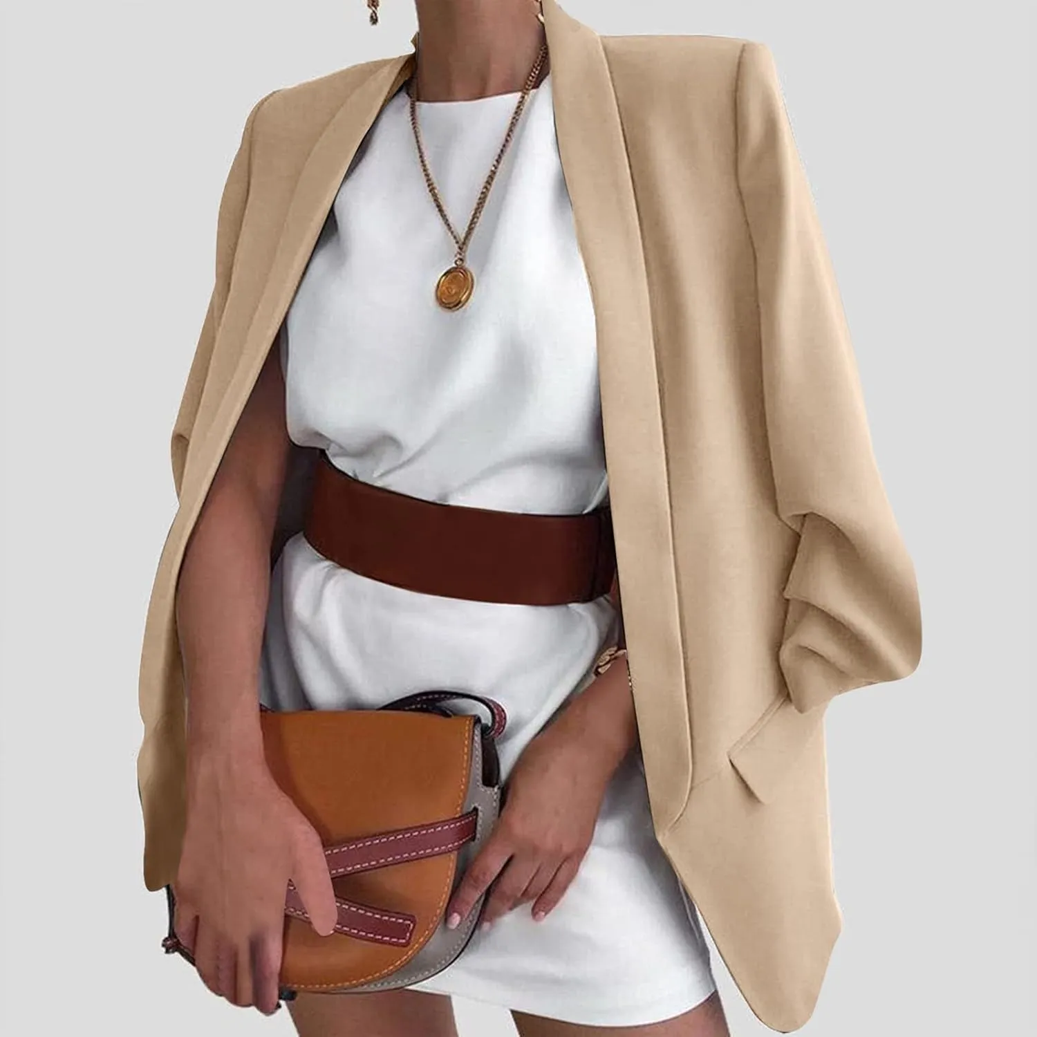 2024 Classic Blazers for Women Long Sleeve Lapel Business Jackets Casual Loose Open Front Cardigans Fall Fashion Suit