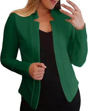 2024 Classic Casual Solid Blazers for Womens Open Front Long Sleeve Pockets Cardigans Loose Fitted Comfort Jackets