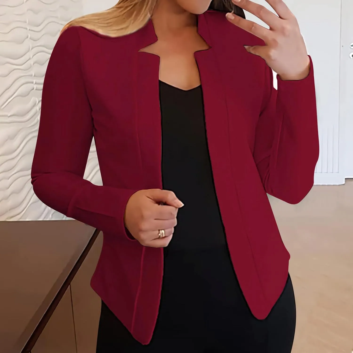 2024 Classic Casual Solid Blazers for Womens Open Front Long Sleeve Pockets Cardigans Loose Fitted Comfort Jackets
