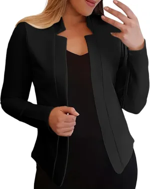 2024 Classic Casual Solid Blazers for Womens Open Front Long Sleeve Pockets Cardigans Loose Fitted Comfort Jackets