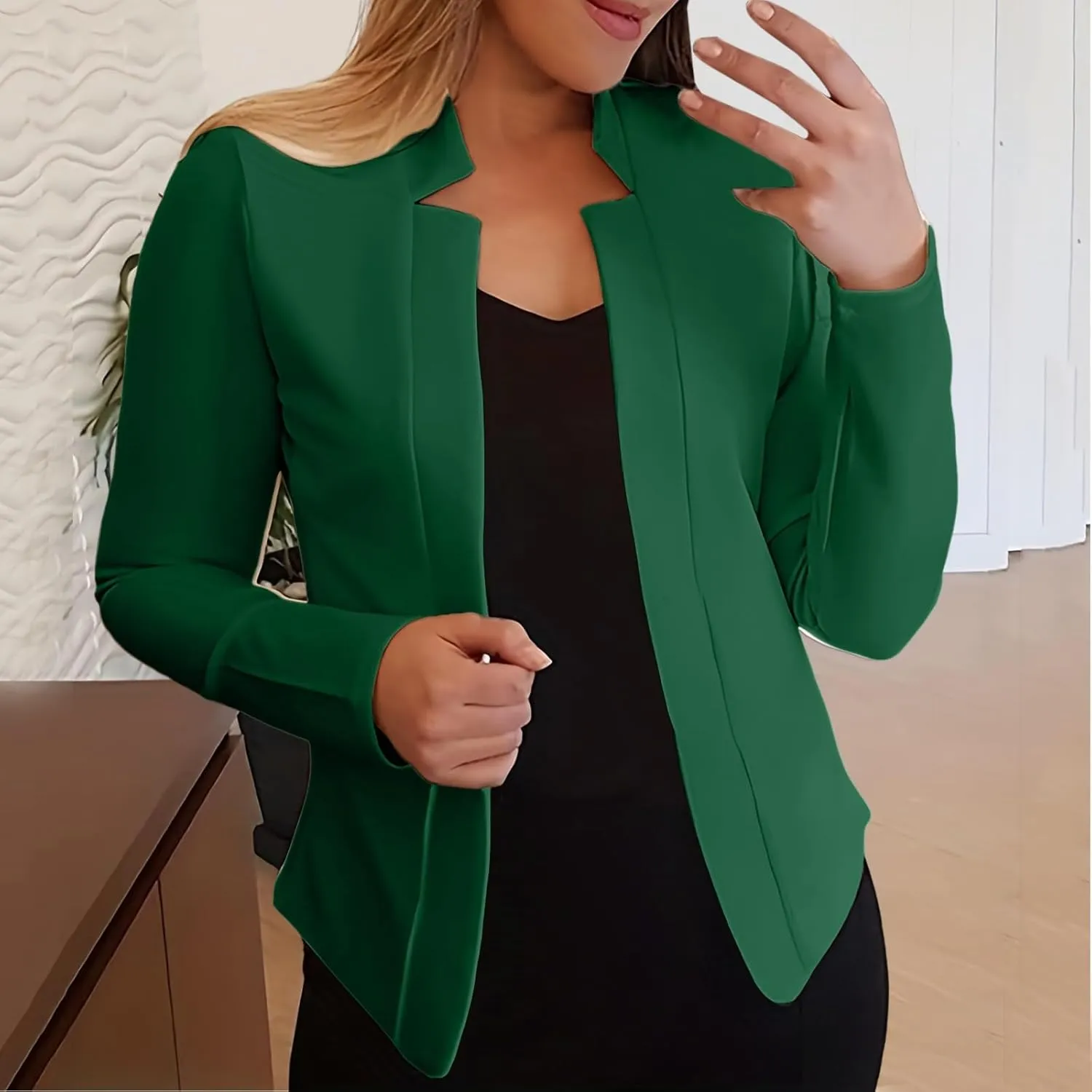 2024 Classic Casual Solid Blazers for Womens Open Front Long Sleeve Pockets Cardigans Loose Fitted Comfort Jackets