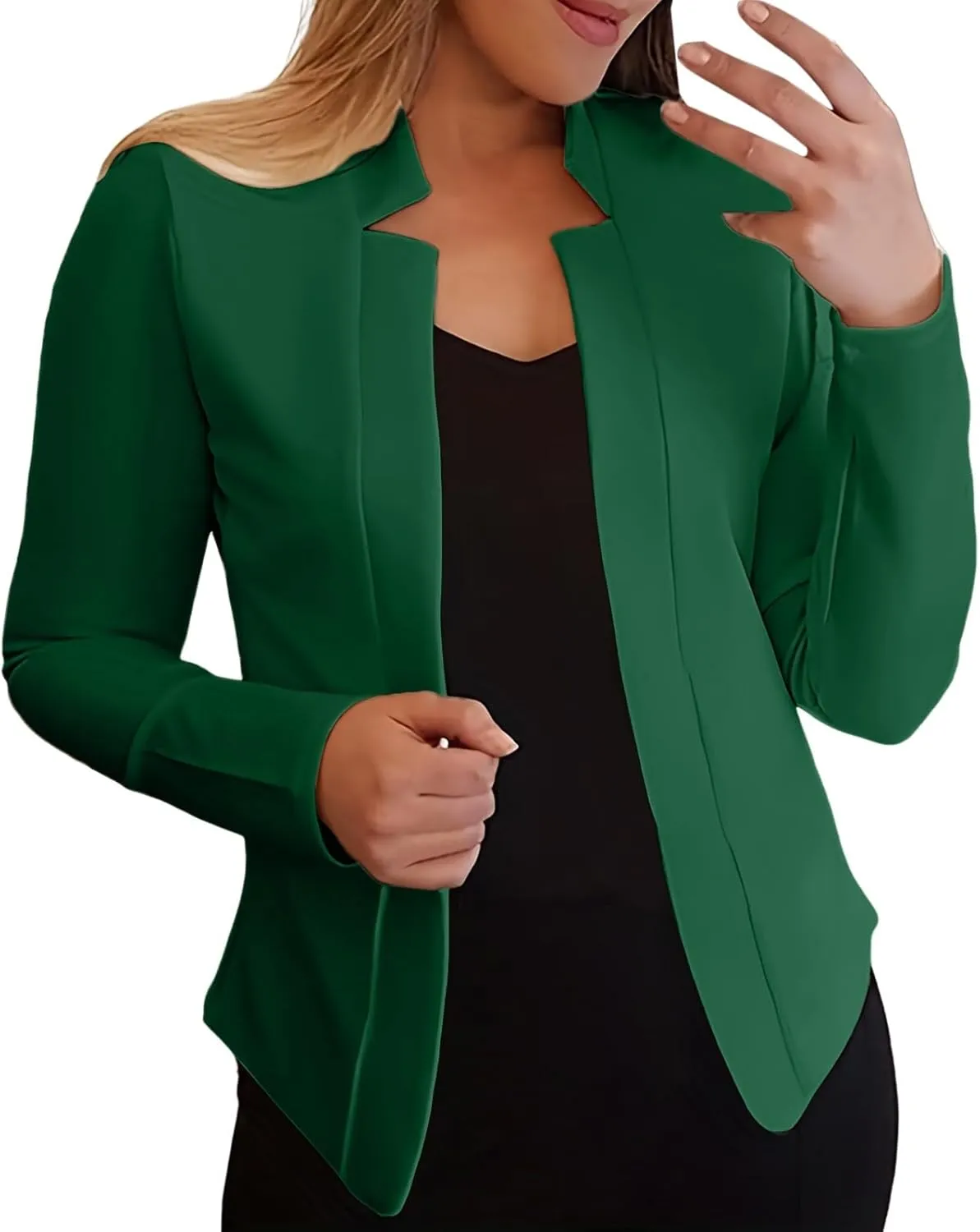 2024 Classic Casual Solid Blazers for Womens Open Front Long Sleeve Pockets Cardigans Loose Fitted Comfort Jackets