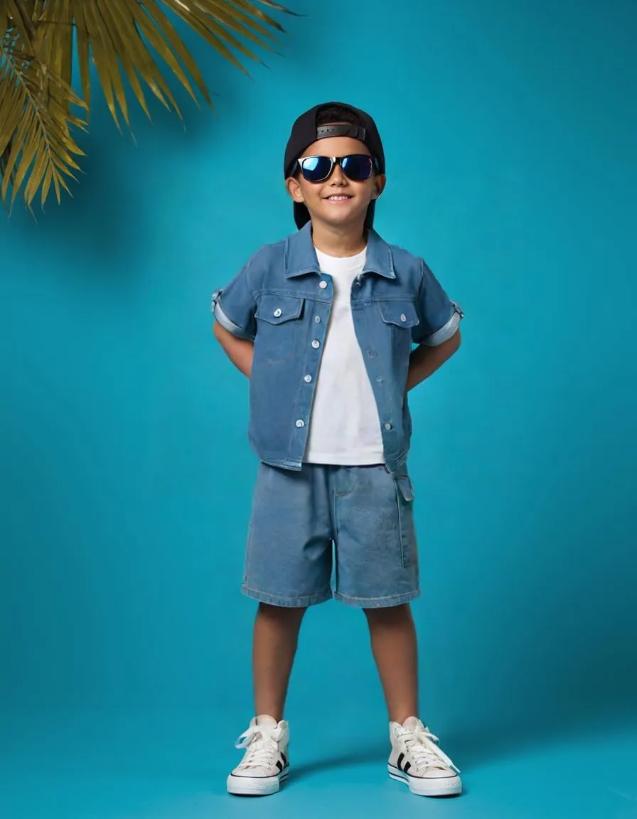 3-7T Toddler Boys Clothes Denim Outfit Set – Short Sleeve Button-Up Jean Jacket & Stretch Denim Shorts