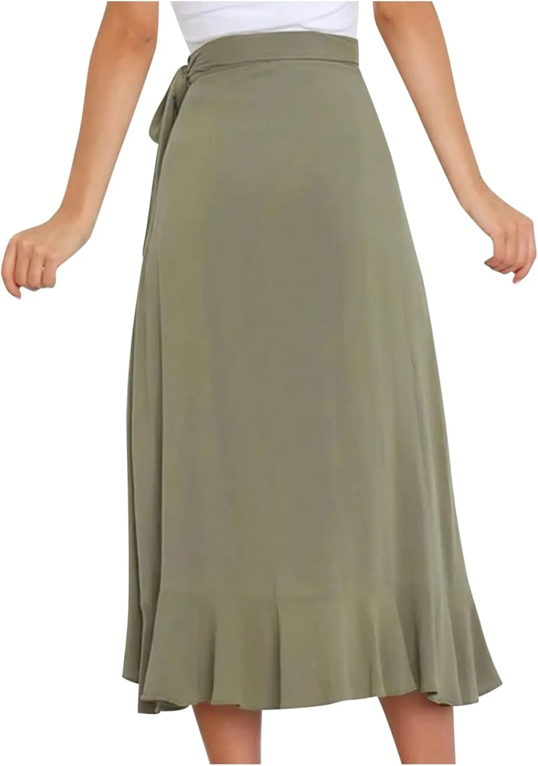 A Line Skirt for Women Elegant Flowy Ruffle Hip-Wrapped Skirts Lace up Irregular Skirt Fashion Solid Color Skirts