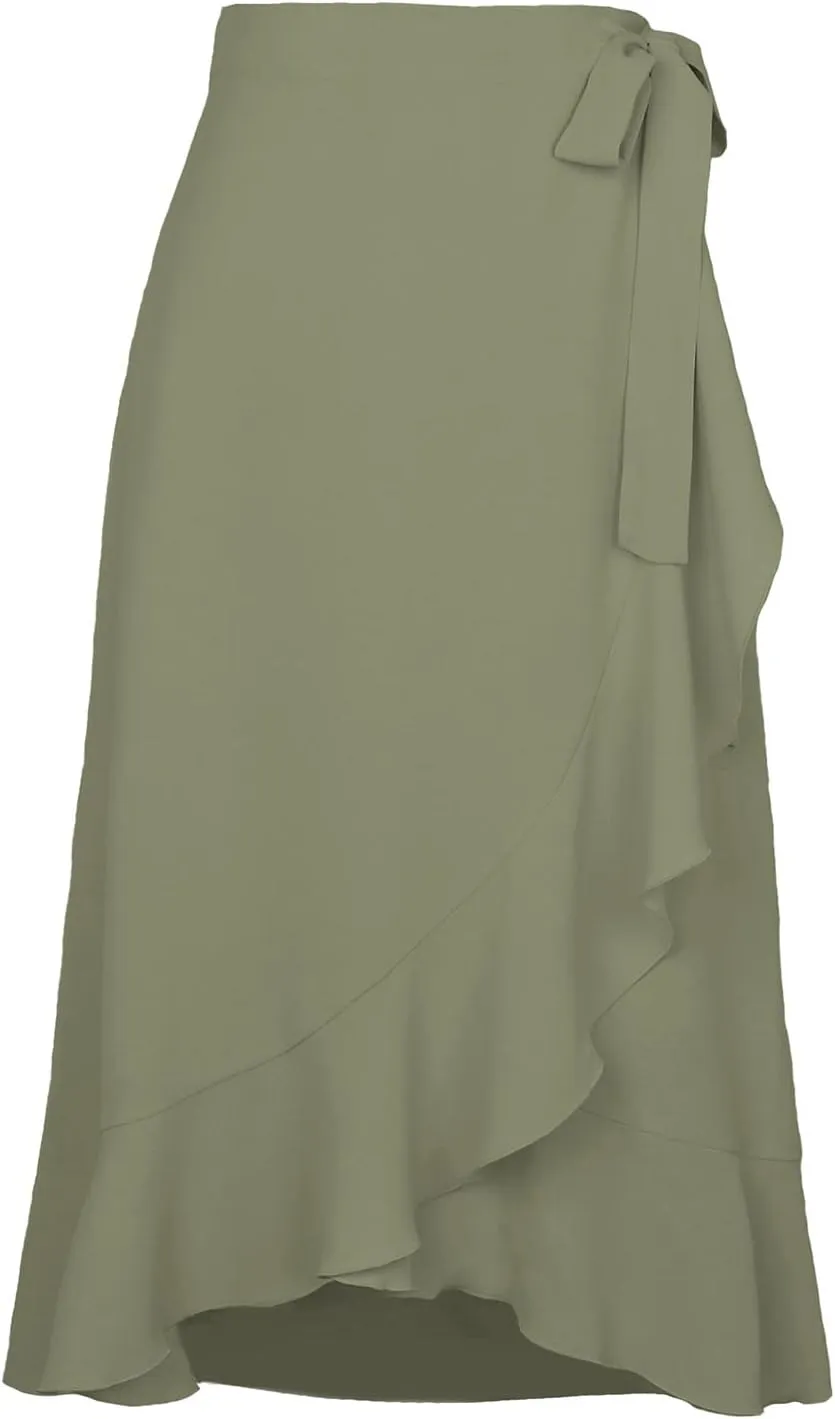 A Line Skirt for Women Elegant Flowy Ruffle Hip-Wrapped Skirts Lace up Irregular Skirt Fashion Solid Color Skirts