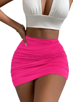 Afibi Women's Stretch High Waist Ruched Bodycon Double Layer Casual Mini Skirt
