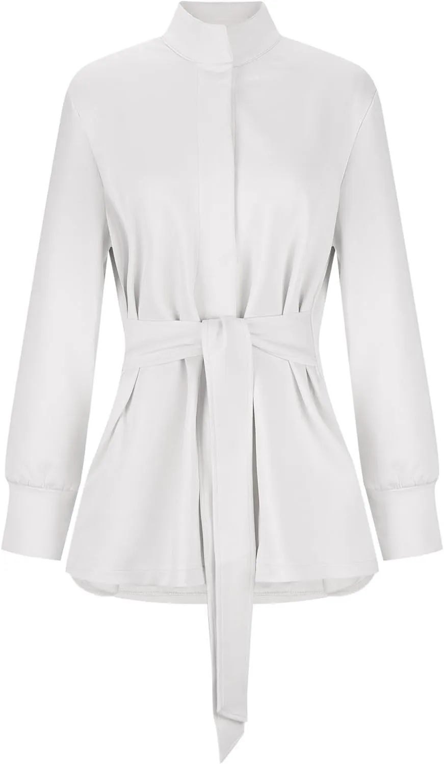 Akklian Womens Jacket Casual Long Sleeve Belted Wrap Trench Coat 2024 Fall Fashion Button Up Cropped Outerwear with Pockets