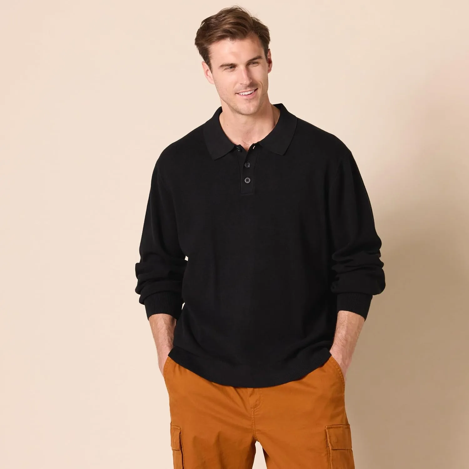 Amazon Essentials Men's Relaxed-Fit Knit Polo Sweater