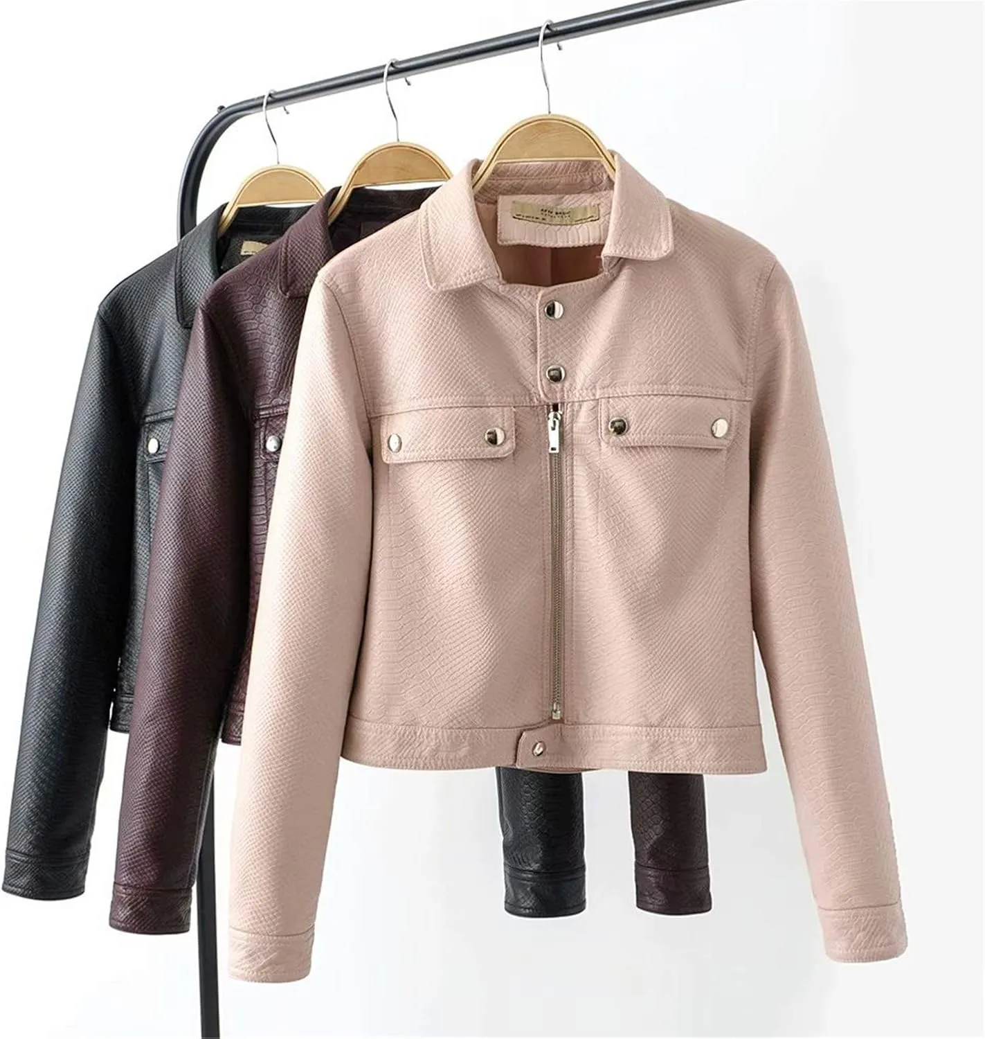 Andongnywell Women's Faux Leather Jacket Casual Short Moto Jacket for Women PU Motorcycle Biker Outwear Slim Coat