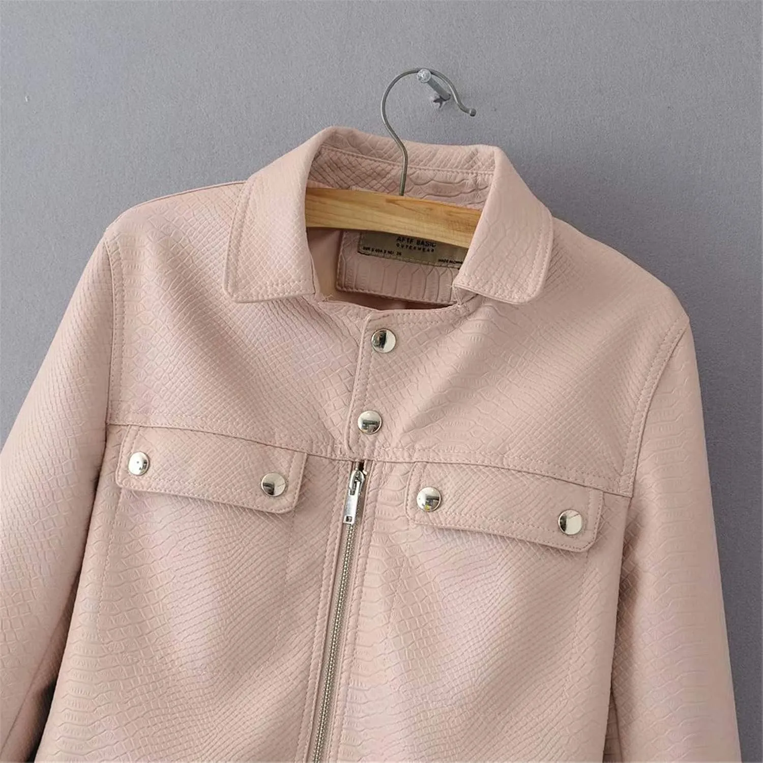 Andongnywell Women's Faux Leather Jacket Casual Short Moto Jacket for Women PU Motorcycle Biker Outwear Slim Coat