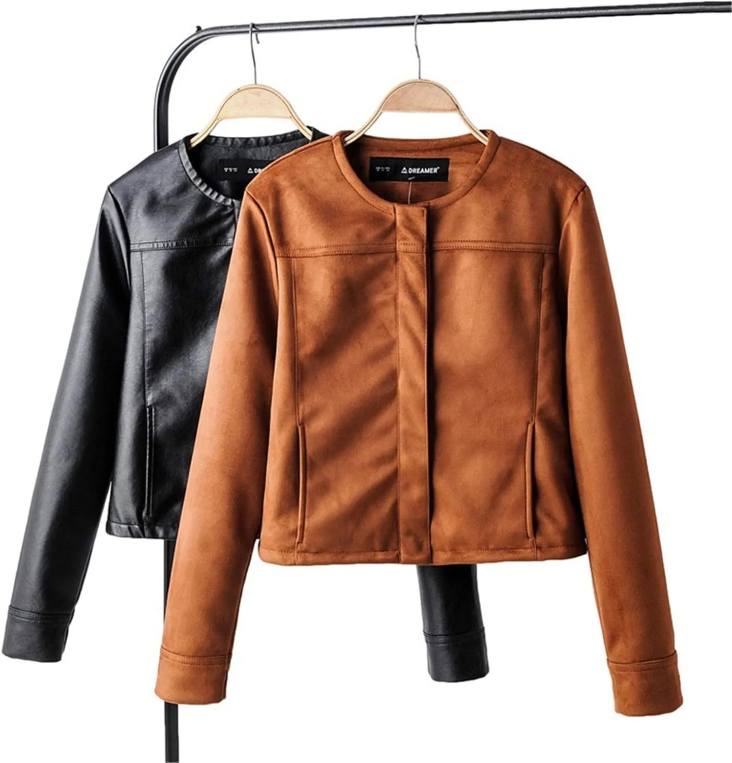 Andongnywell Womens Faux Leather Jacket Women Faux Leather Moto Biker Jacket with Pockets Women's Faux Leather Short Jack