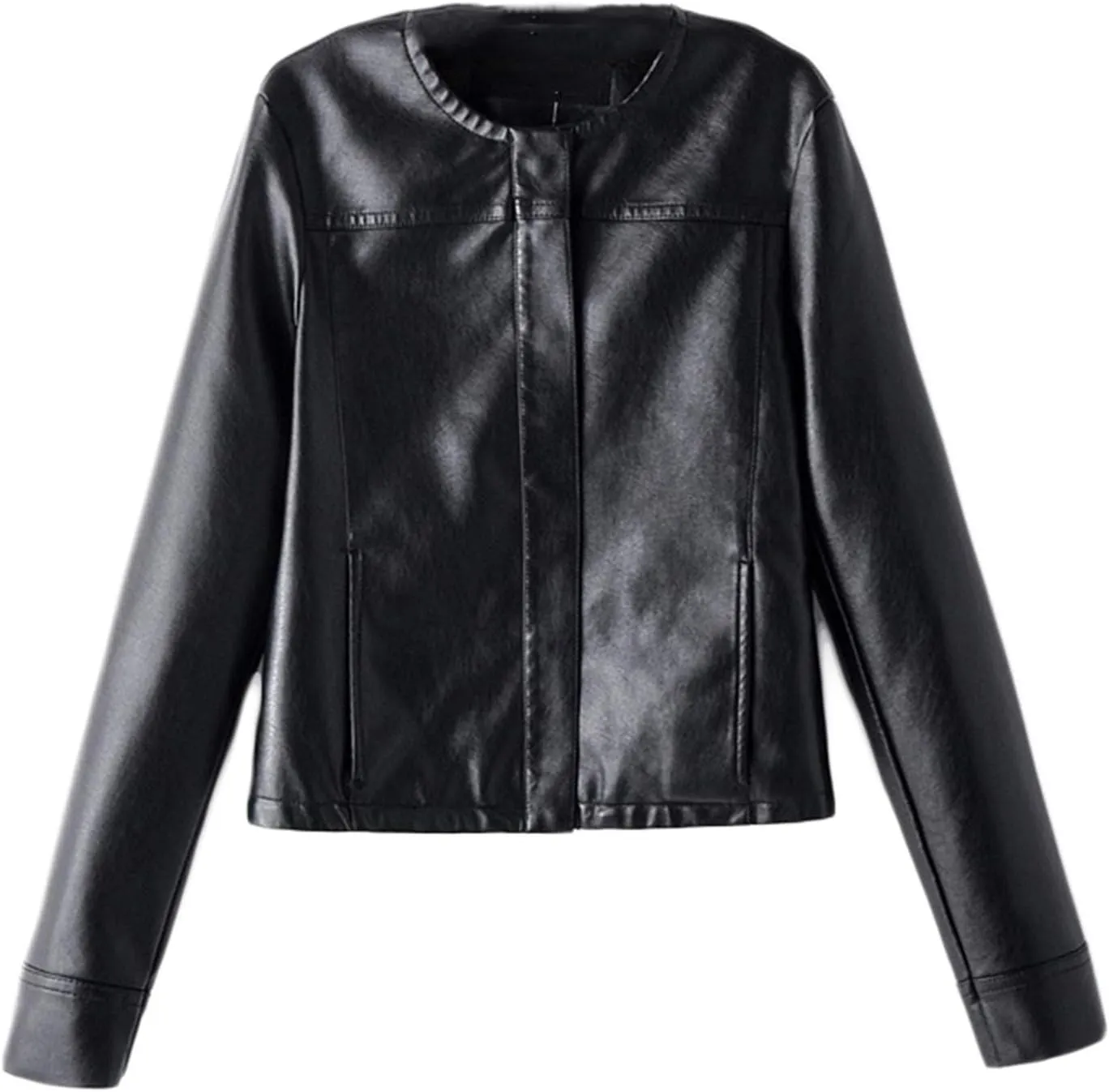 Andongnywell Womens Faux Leather Jacket Women Faux Leather Moto Biker Jacket with Pockets Women's Faux Leather Short Jack