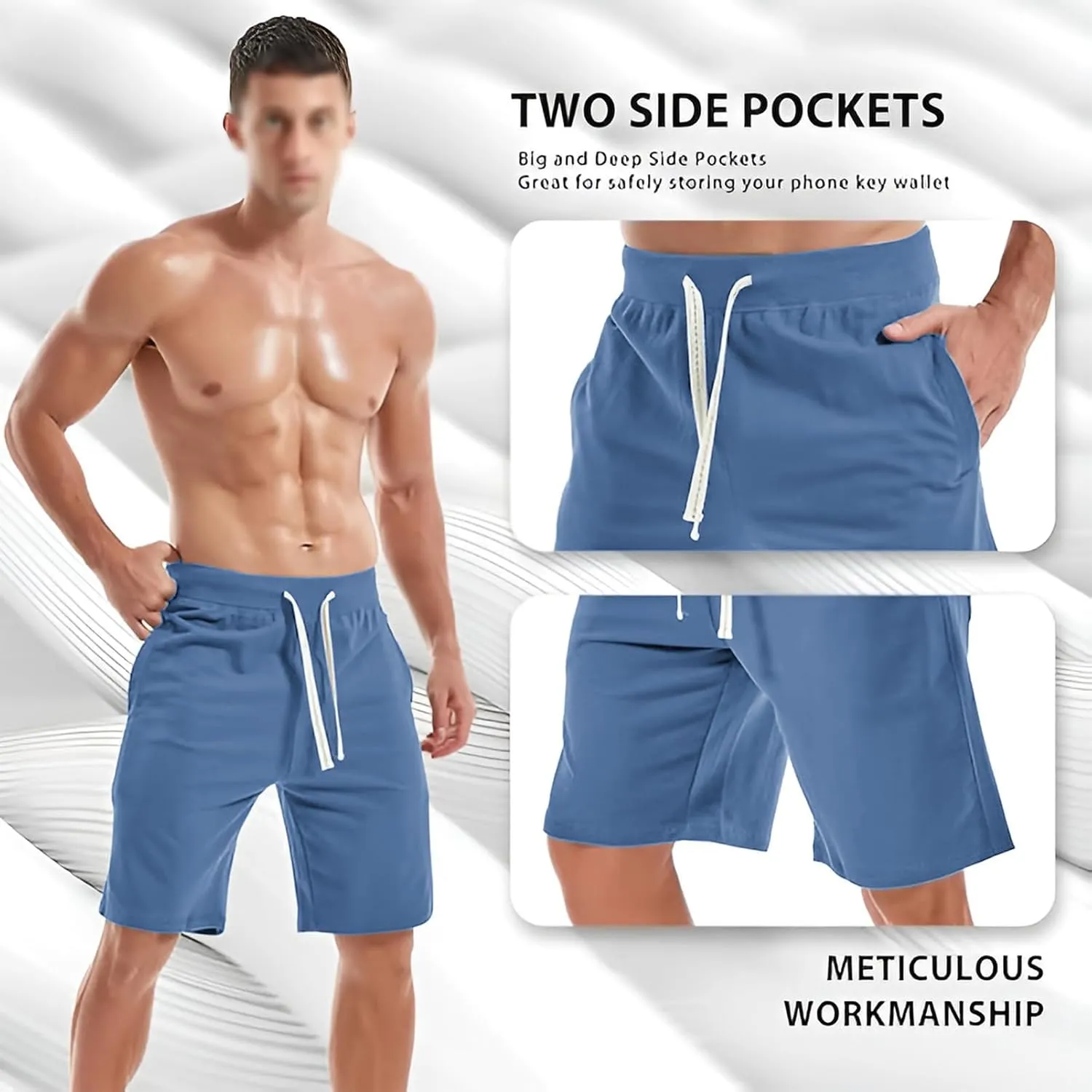 ANUFER Mens Cotton Sport Running Shorts Elastic Waist Casual Lounge Shorts with Pockets