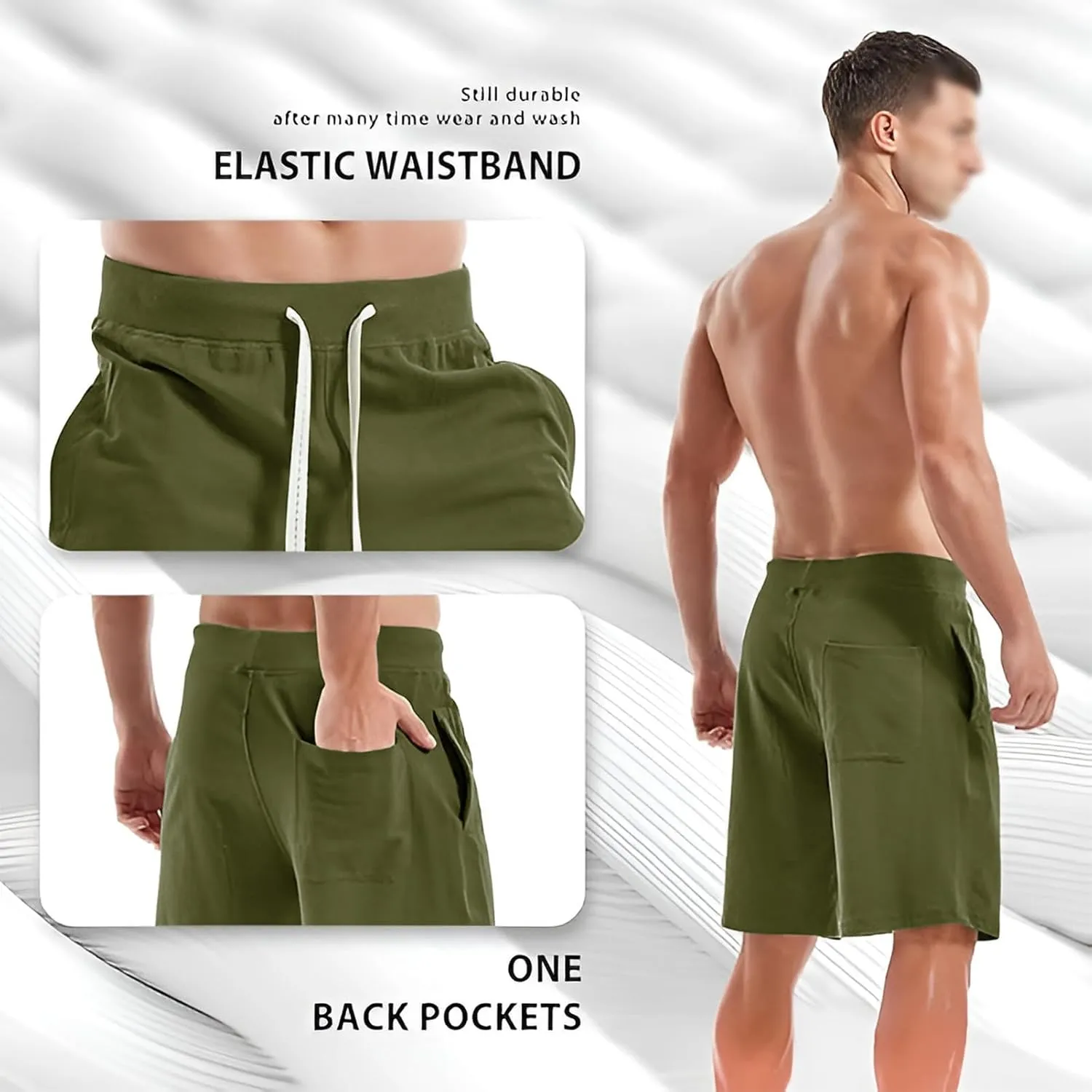 ANUFER Mens Cotton Sport Running Shorts Elastic Waist Casual Lounge Shorts with Pockets