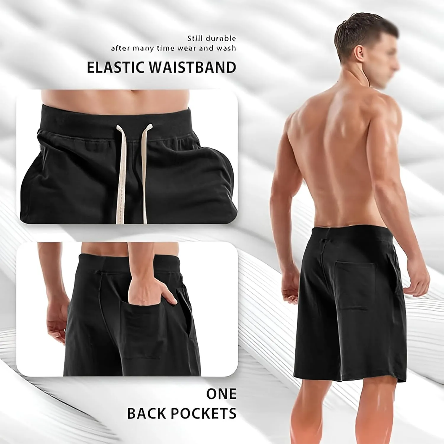 ANUFER Mens Cotton Sport Running Shorts Elastic Waist Casual Lounge Shorts with Pockets