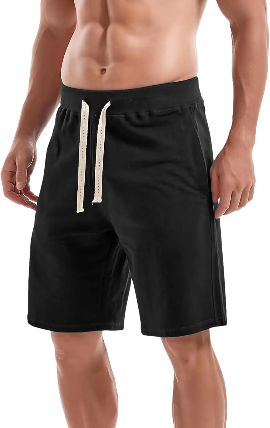 ANUFER Mens Cotton Sport Running Shorts Elastic Waist Casual Lounge Shorts with Pockets