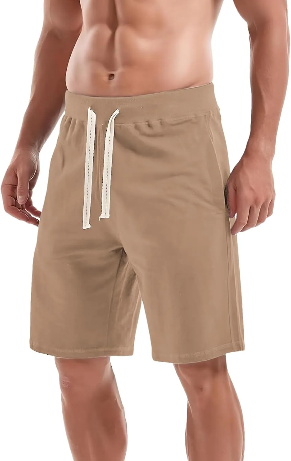 ANUFER Mens Cotton Sport Running Shorts Elastic Waist Casual Lounge Shorts with Pockets