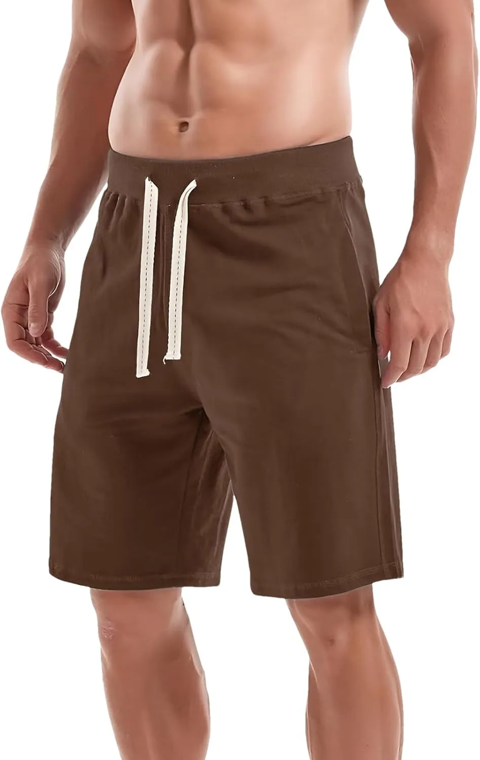 ANUFER Mens Cotton Sport Running Shorts Elastic Waist Casual Lounge Shorts with Pockets