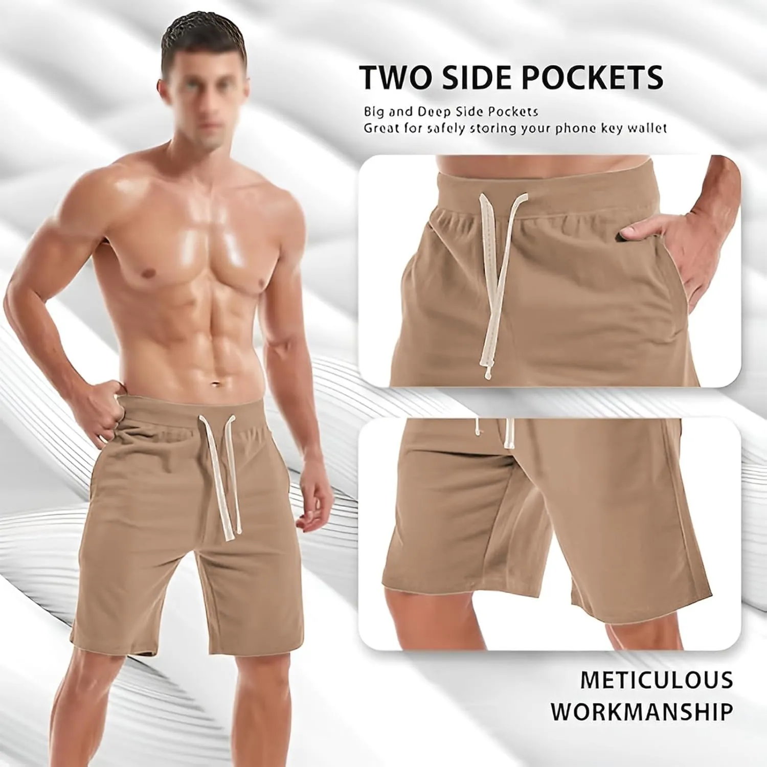 ANUFER Mens Cotton Sport Running Shorts Elastic Waist Casual Lounge Shorts with Pockets