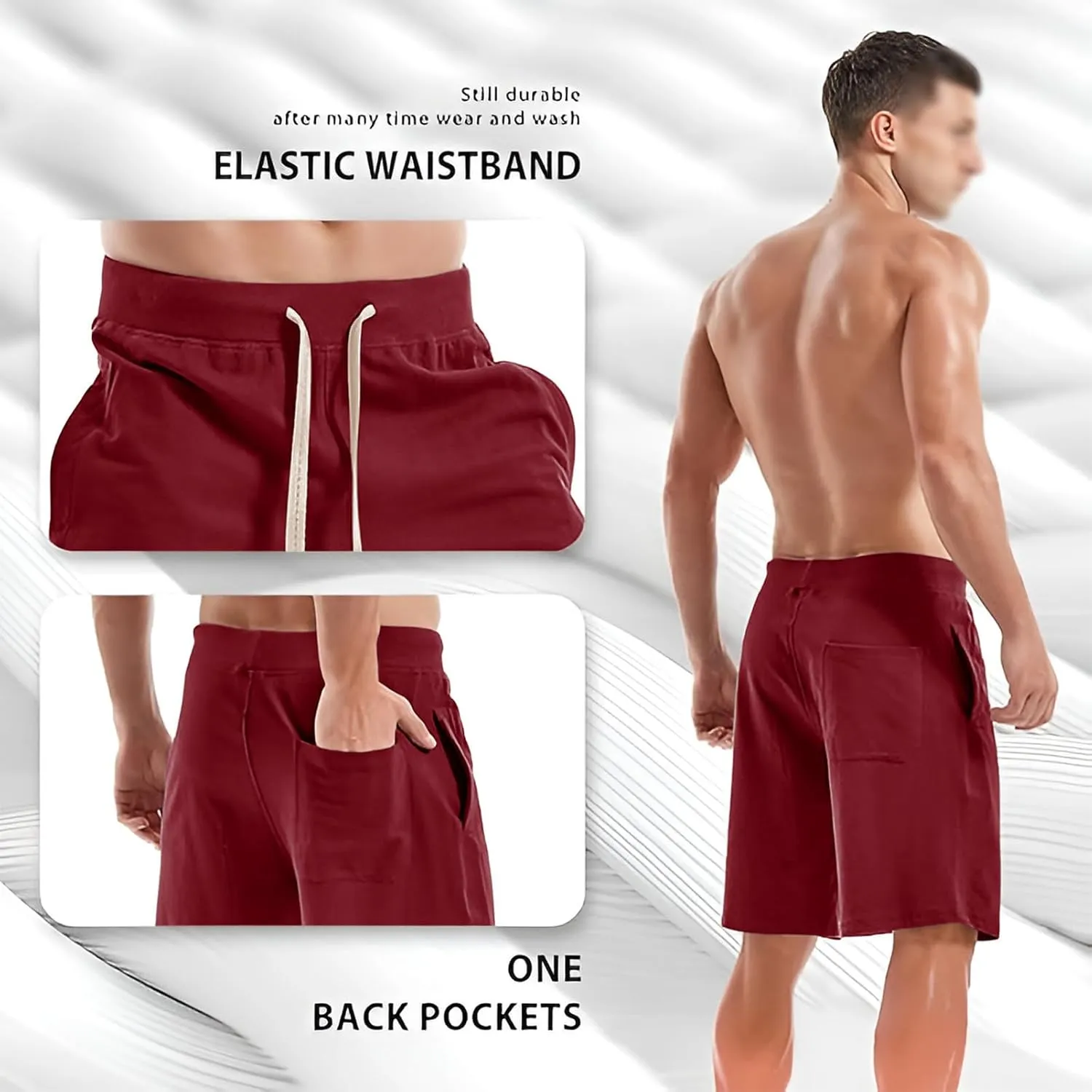 ANUFER Mens Cotton Sport Running Shorts Elastic Waist Casual Lounge Shorts with Pockets