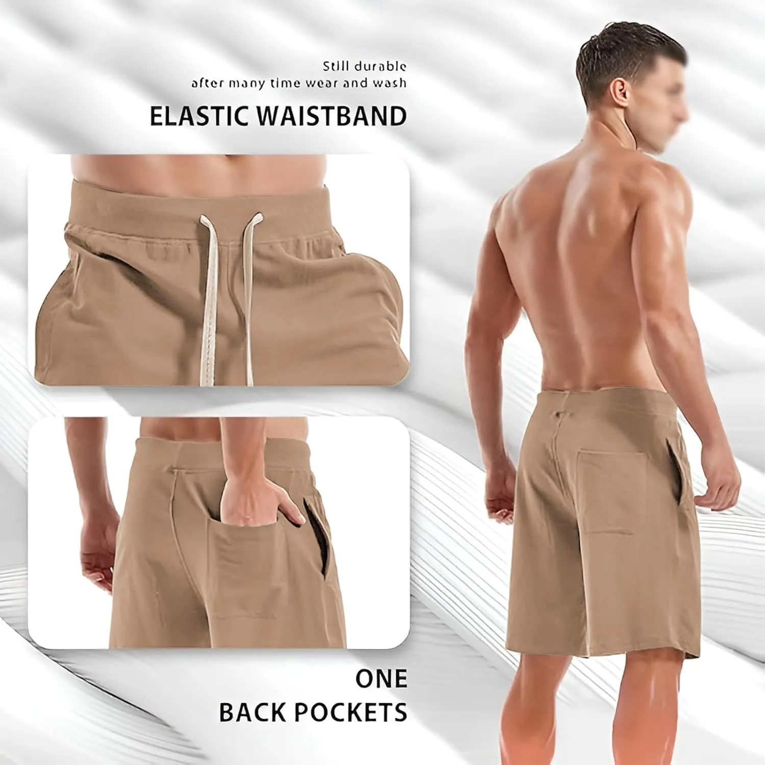 ANUFER Mens Cotton Sport Running Shorts Elastic Waist Casual Lounge Shorts with Pockets