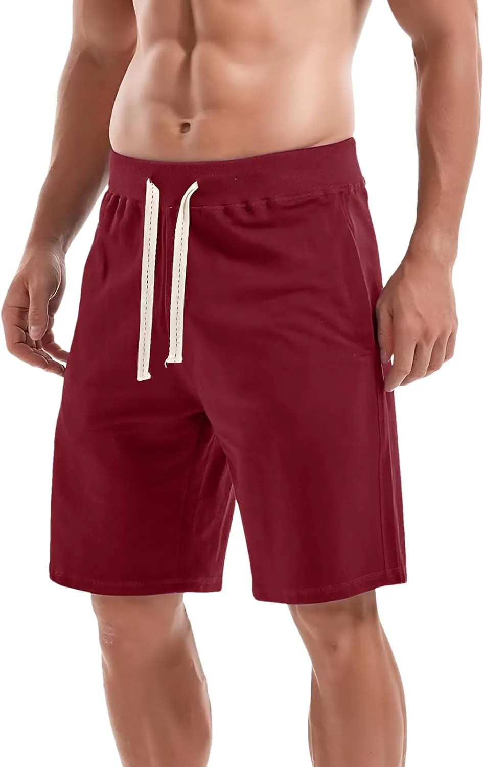 ANUFER Mens Cotton Sport Running Shorts Elastic Waist Casual Lounge Shorts with Pockets