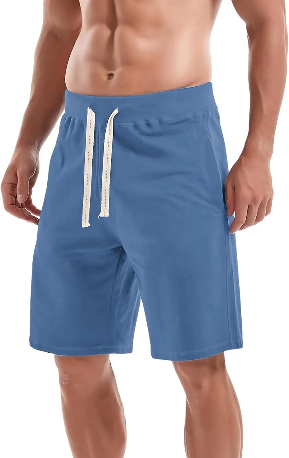 ANUFER Mens Cotton Sport Running Shorts Elastic Waist Casual Lounge Shorts with Pockets