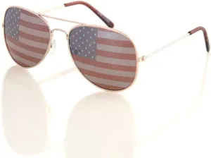Aviator USA America American Flag Sunglasses - Great Accesory for 4th of July (Gold, Multi)