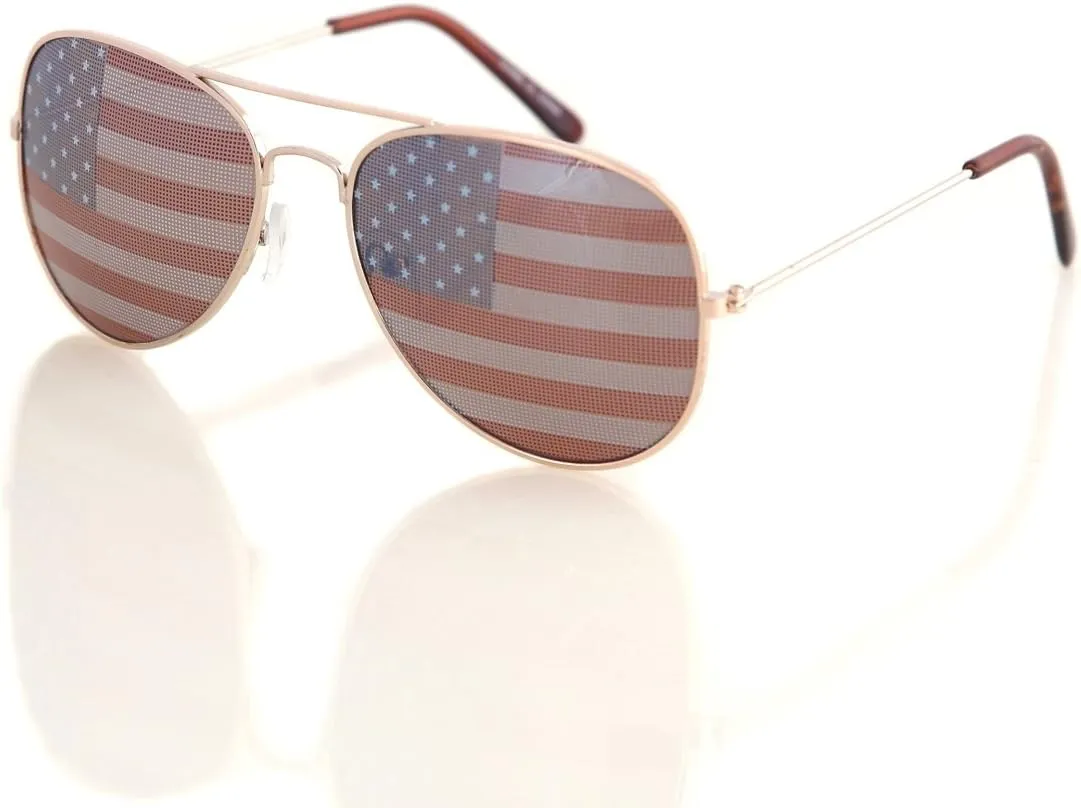 Aviator USA America American Flag Sunglasses - Great Accesory for 4th of July (Gold, Multi)