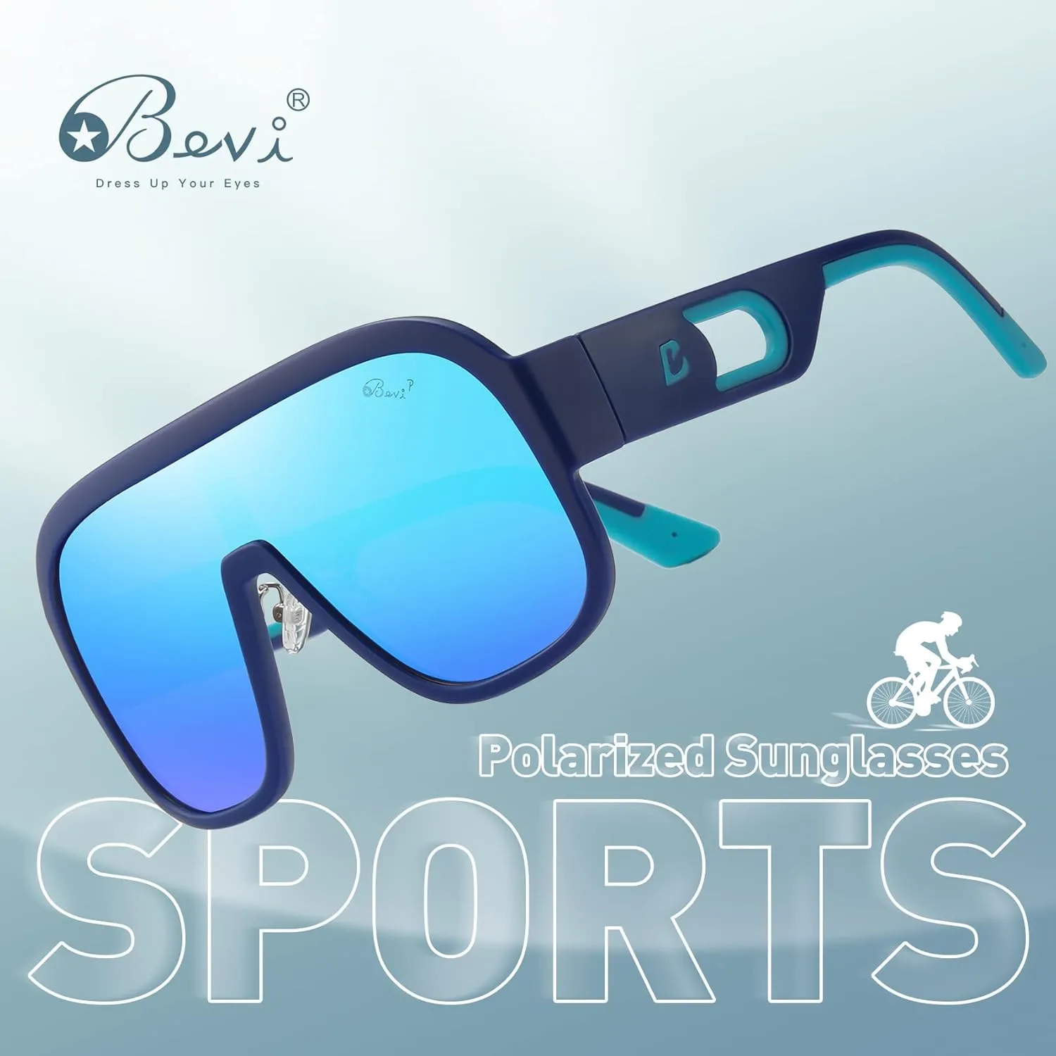 Bevi Sunglasses Polarized UV Protection with Flexible Lightweight Frame Oversize Shield Sunglasses for Men Women