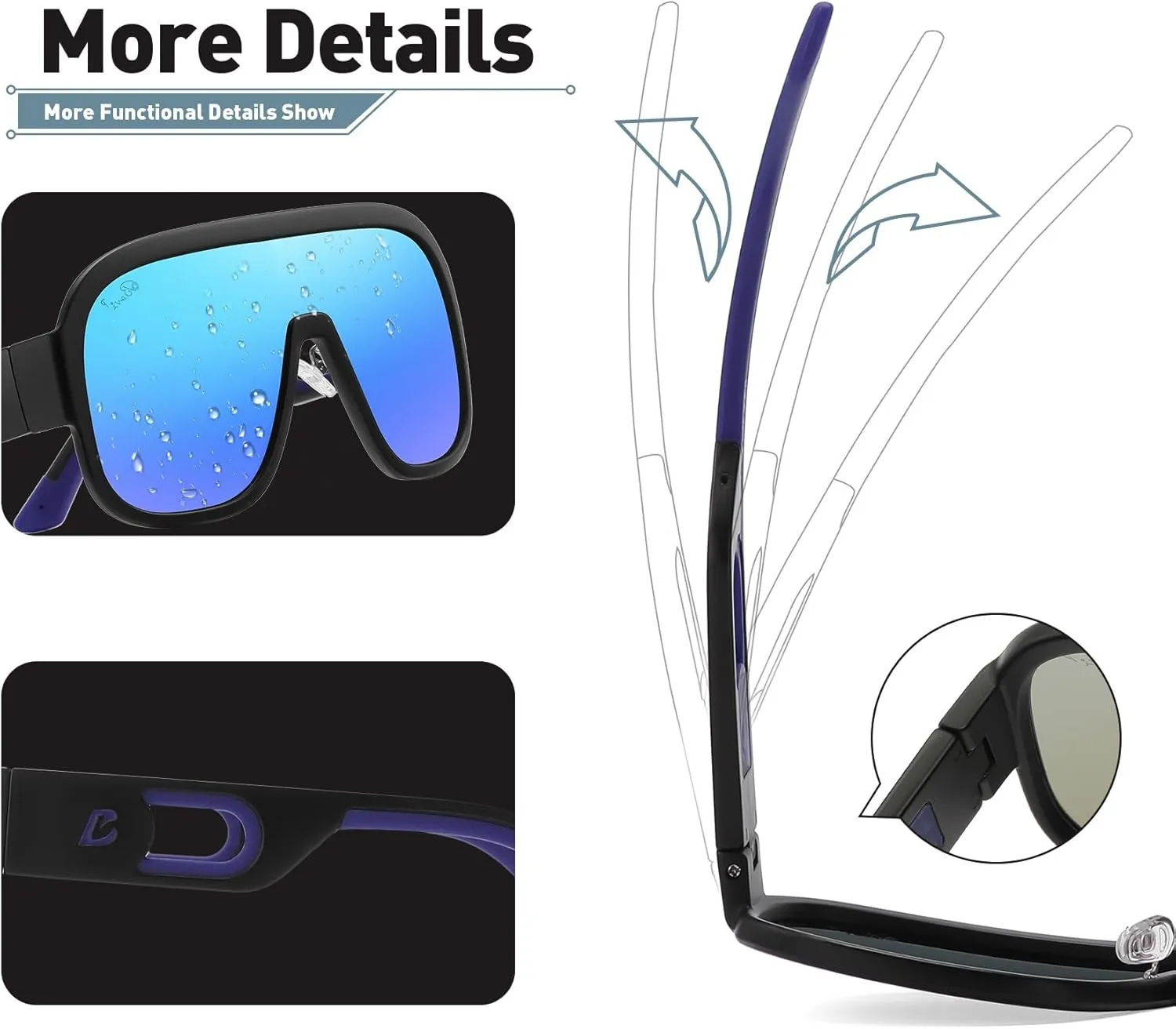 Bevi Sunglasses Polarized UV Protection with Flexible Lightweight Frame Oversize Shield Sunglasses for Men Women