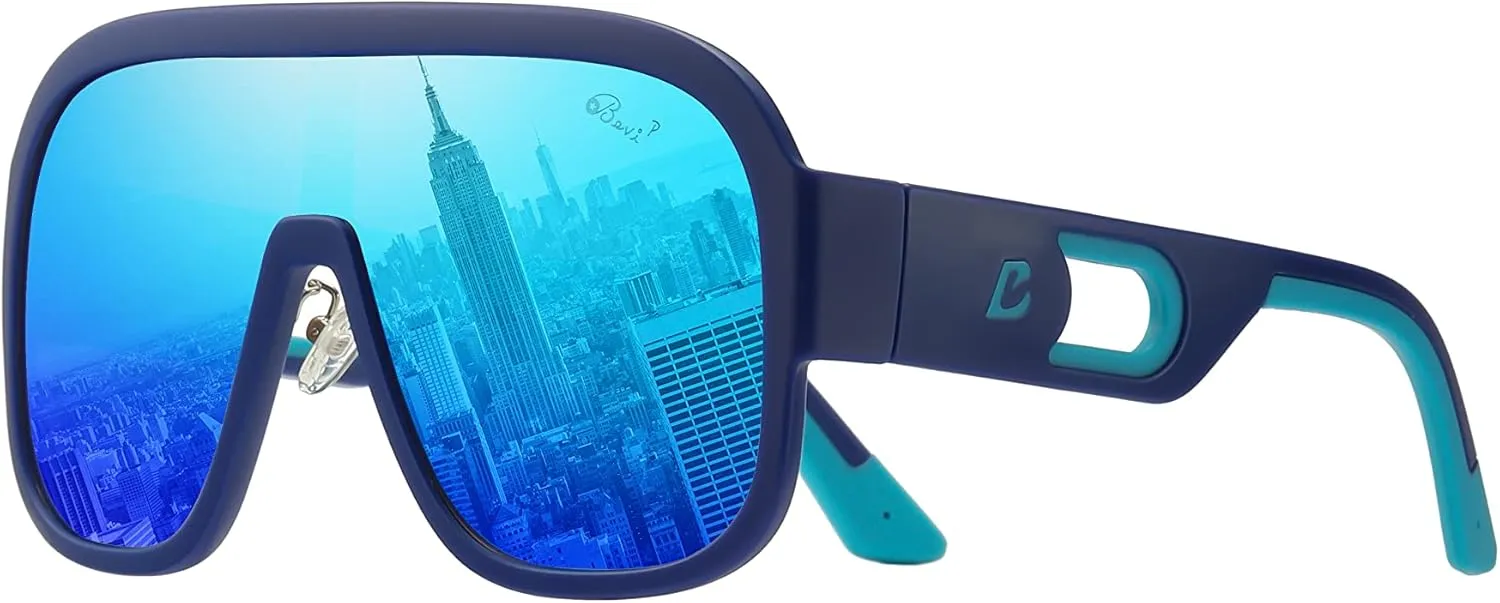 Bevi Sunglasses Polarized UV Protection with Flexible Lightweight Frame Oversize Shield Sunglasses for Men Women