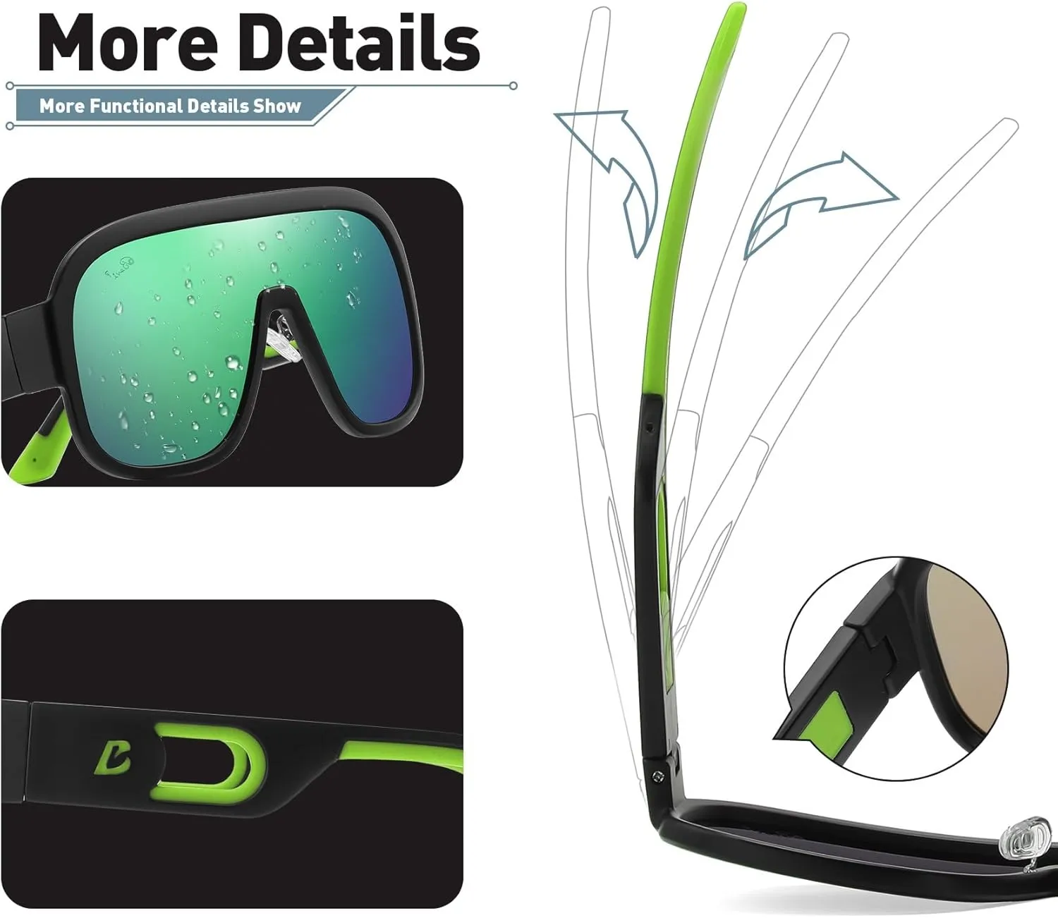 Bevi Sunglasses Polarized UV Protection with Flexible Lightweight Frame Oversize Shield Sunglasses for Men Women