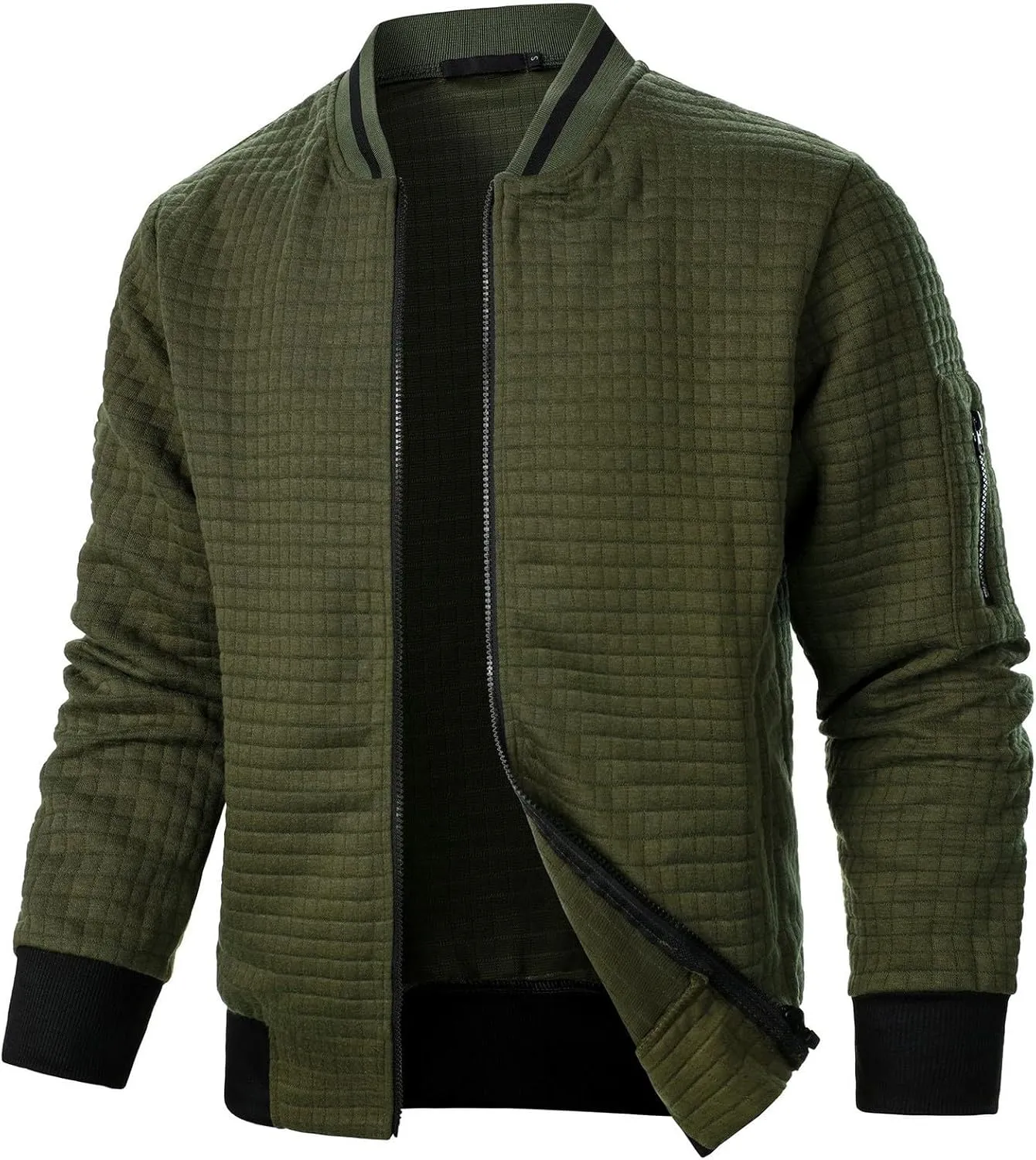 BIFUTON Men's Lightweight Jackets Bomber Jacket Textured Casual Varsity Jacket Full Zip Up Winter Jackets Outdoor Warm Coat