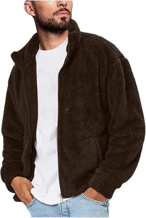 BIFUTON Winter Jackets for Men, Men's Winter Jacket Full Zip Sherpa Lined Jackets Soft Warm Stand Collar Trucker Fleece Coats