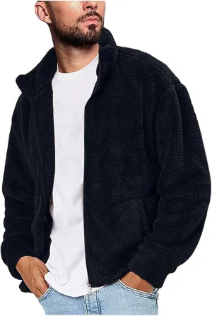 BIFUTON Winter Jackets for Men, Men's Winter Jacket Full Zip Sherpa Lined Jackets Soft Warm Stand Collar Trucker Fleece Coats