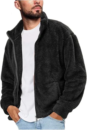 BIFUTON Winter Jackets for Men, Men's Winter Jacket Full Zip Sherpa Lined Jackets Soft Warm Stand Collar Trucker Fleece Coats