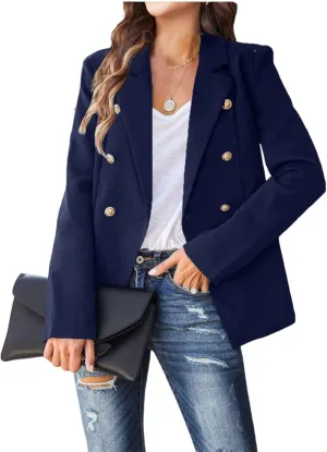 Blazer Jackets for Women Business Casual Long Sleeve Double Breasted Open Front Blazer Work 0Ffice Suit Jacket Tops