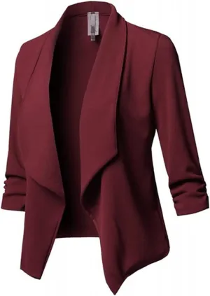 Blazers for Women Business - Womens Casual Ruched 3/4 Sleeve Open Front Tops Lightweight Work Office Blazer Jackets