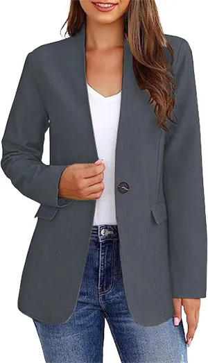 Blazers for Women Casual V Crew Long Sleeve Jackets Lightweight Button Blazers Open Front Cardigan Work Suit Blazer
