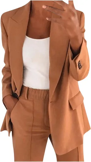 Blazers for Women Fashion Casual Outerwear Long Sleeve Button Down Jackets Lapel Work Suit Jacket with Pockets