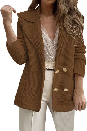Blazers for Women Lapel Collar Long Sleeve Double Button Work Office Blazer Jackets Business Casual Tweed Blazers