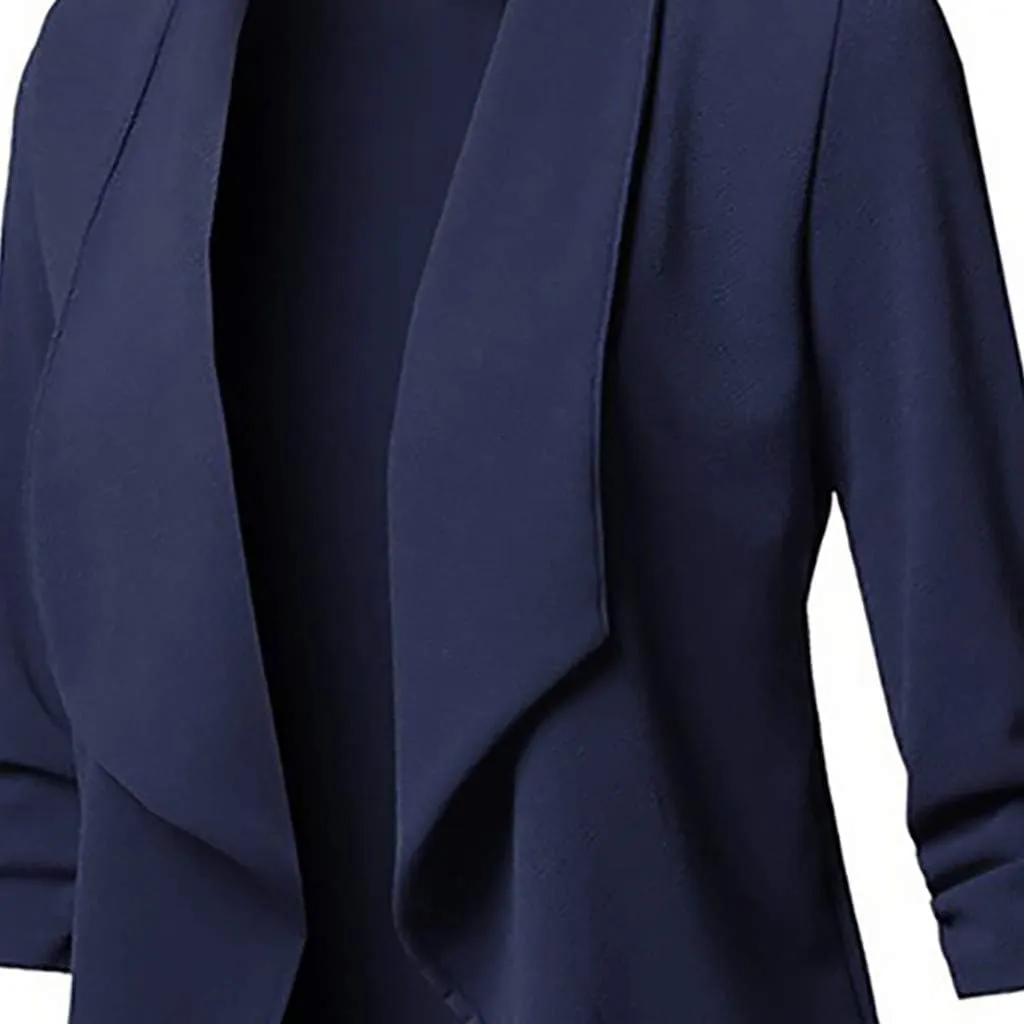 Blazers for Women,Stretch 3/4 Gathered Sleeve Business Casual Blazer,Classic Draped Open Front Lightweight Jackets