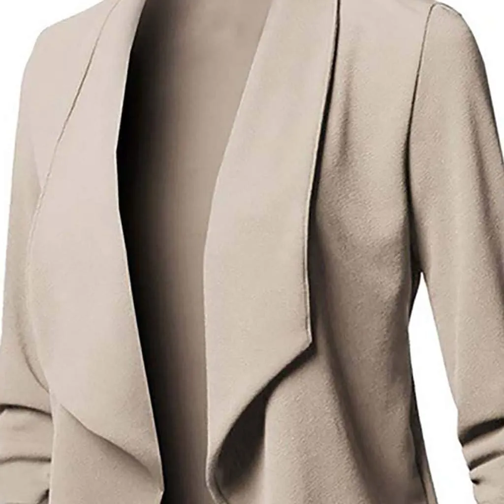 Blazers for Women,Stretch 3/4 Gathered Sleeve Business Casual Blazer,Classic Draped Open Front Lightweight Jackets