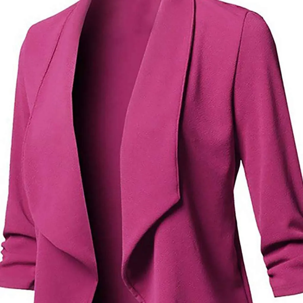 Blazers for Women,Stretch 3/4 Gathered Sleeve Business Casual Blazer,Classic Draped Open Front Lightweight Jackets