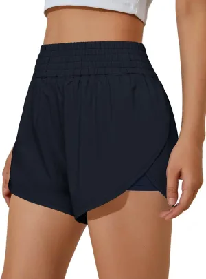 BMJL Womens Running Shorts High Waisted Side Pocket Athletic Shorts High Side Slit 2 in 1 Gym Shorts