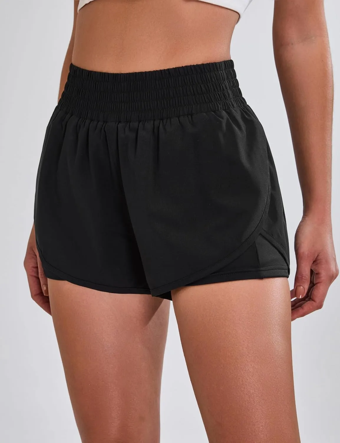 BMJL Womens Running Shorts High Waisted Side Pocket Athletic Shorts High Side Slit 2 in 1 Gym Shorts